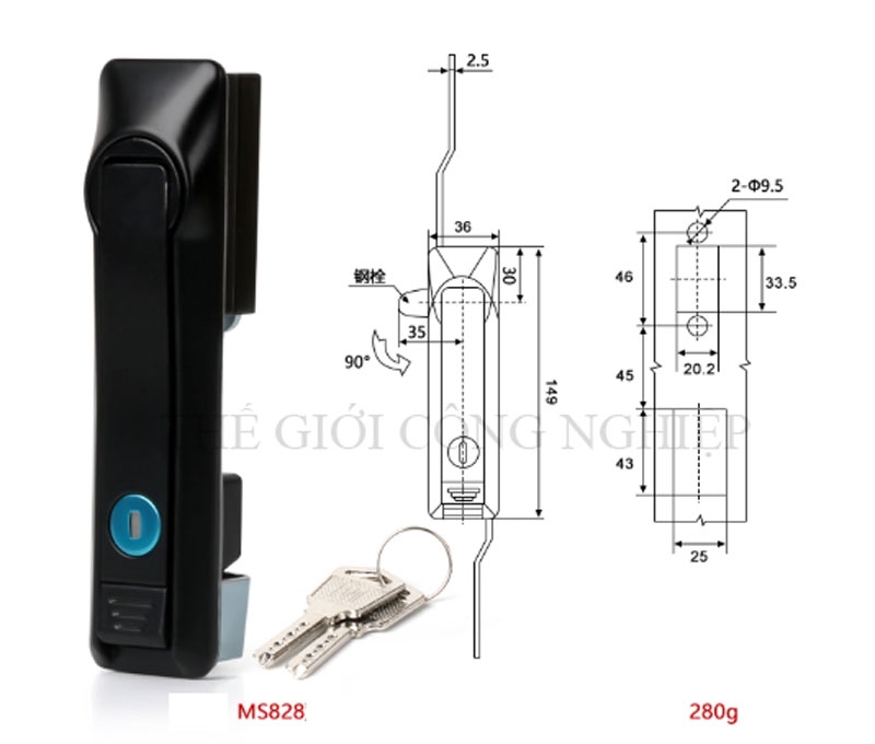 Khóa cửa điện tủ điện MS828/MS829/MS460 – Khóa liên động thanh truyền, khóa liên động trên dưới bằng inox