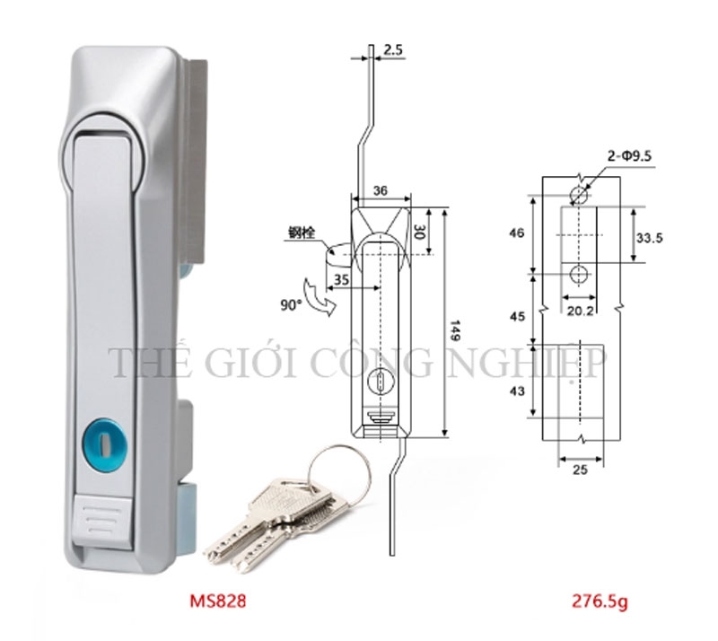 Khóa cửa điện tủ điện MS828/MS829/MS460 – Khóa liên động thanh truyền, khóa liên động trên dưới bằng inox
