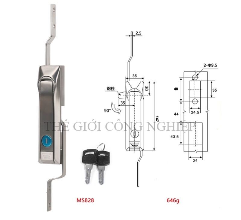Khóa cửa điện tủ điện MS828/MS829/MS460 – Khóa liên động thanh truyền, khóa liên động trên dưới bằng inox