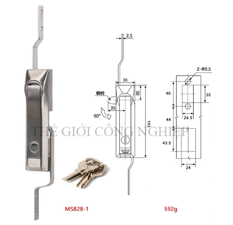 Khóa cửa điện tủ điện MS828/MS829/MS460 – Khóa liên động thanh truyền, khóa liên động trên dưới bằng inox