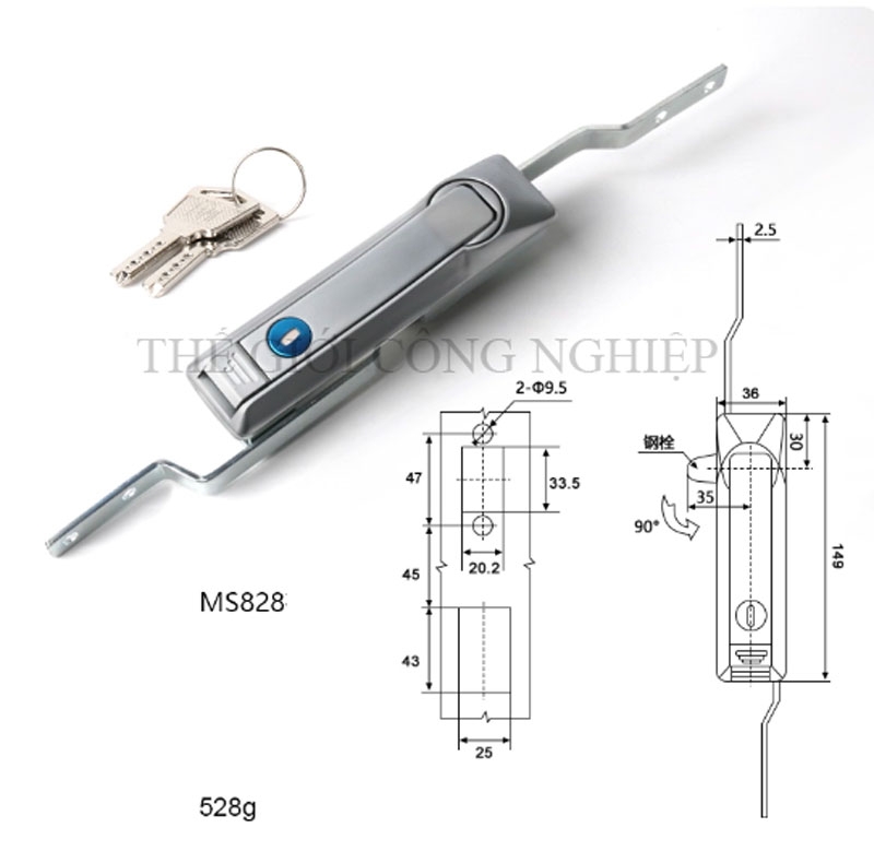 Khóa cửa điện tủ điện MS828/MS829/MS460 – Khóa liên động thanh truyền, khóa liên động trên dưới bằng inox