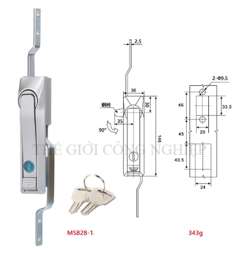 Khóa cửa điện tủ điện MS828/MS829/MS460 – Khóa liên động thanh truyền, khóa liên động trên dưới bằng inox