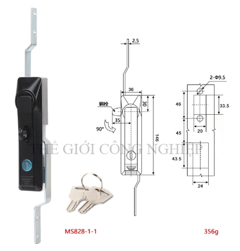 Khóa cửa điện tủ điện MS828/MS829/MS460 – Khóa liên động thanh truyền, khóa liên động trên dưới bằng inox