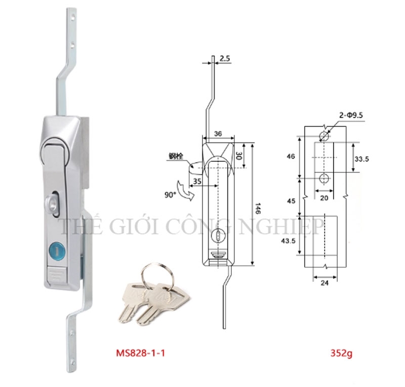 Khóa cửa điện tủ điện MS828/MS829/MS460 – Khóa liên động thanh truyền, khóa liên động trên dưới bằng inox