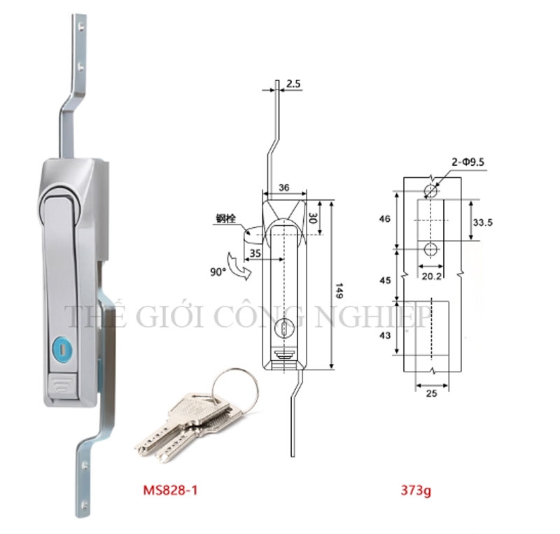 Khóa cửa điện tủ điện MS828/MS829/MS460 – Khóa liên động thanh truyền, khóa liên động trên dưới bằng inox