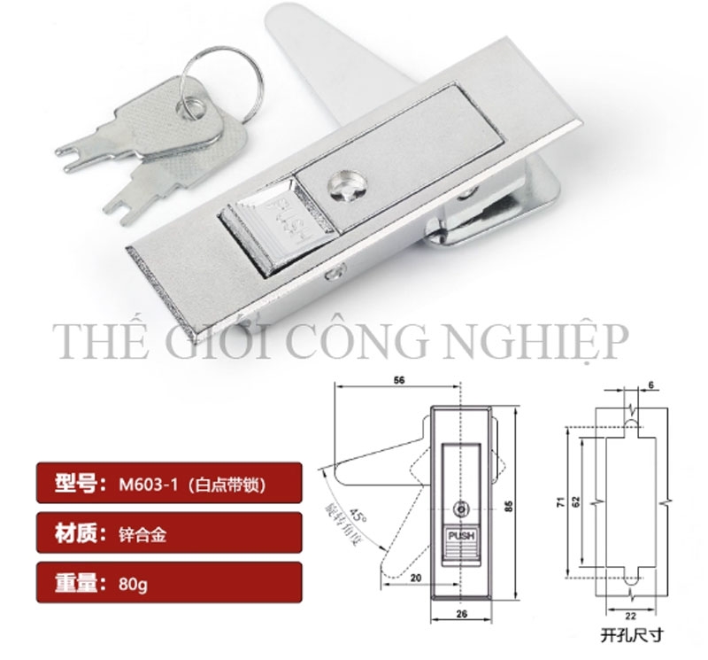 Khóa nút nhấn MS603 – Khóa phẳng, khóa bật lò xo, dùng cho tủ điện