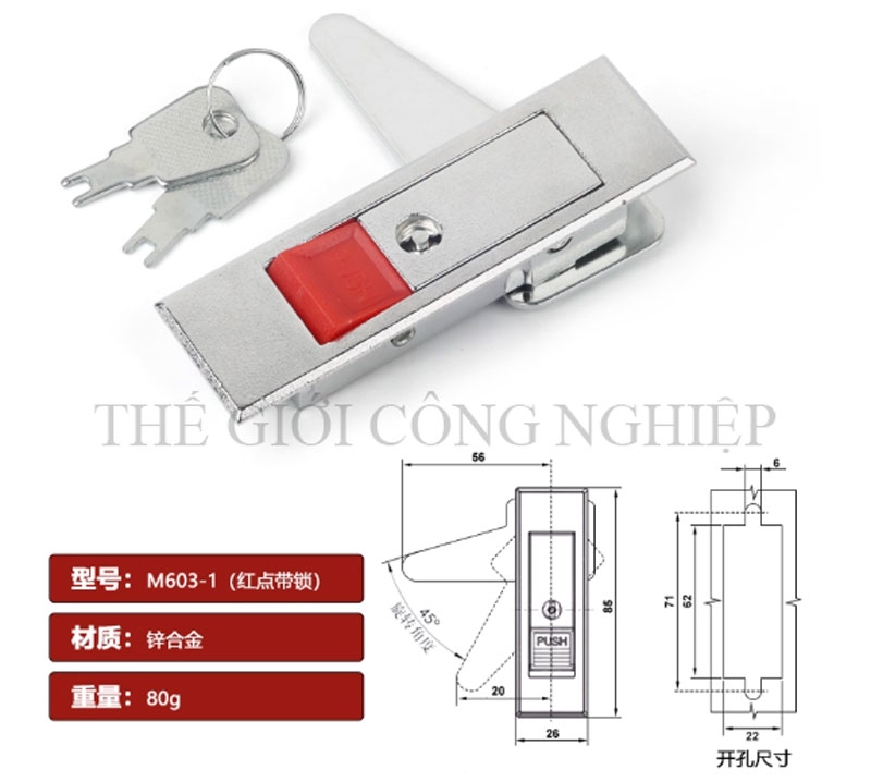 Khóa nút nhấn MS603 – Khóa phẳng, khóa bật lò xo, dùng cho tủ điện