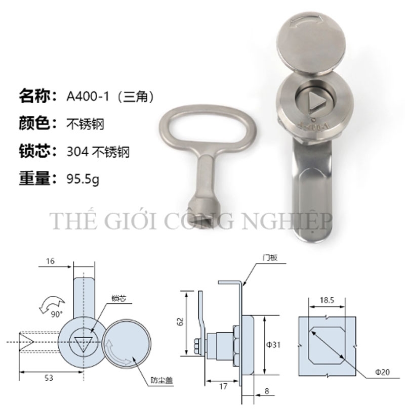 Khóa tròn nhỏ A40-1 inox – Khóa cam trụ có nắp che mưa cho tủ điện, tủ máy