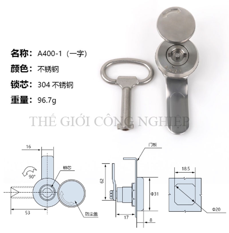 Khóa tròn nhỏ A40-1 inox – Khóa cam trụ có nắp che mưa cho tủ điện, tủ máy