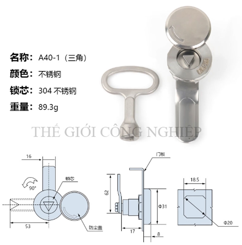 Khóa tròn nhỏ A40-1 inox – Khóa cam trụ có nắp che mưa cho tủ điện, tủ máy