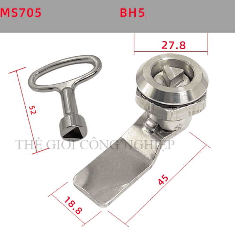 Khóa tủ điện inox 304 MS705 – dạng tam giác, dạng một rãnh, khóa trụ, khóa nắp thùng rác, khóa chuyển cam