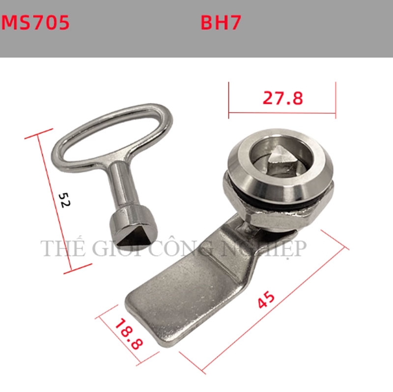 Khóa tủ điện inox 304 MS705 – dạng tam giác, dạng một rãnh, khóa trụ, khóa nắp thùng rác, khóa chuyển cam
