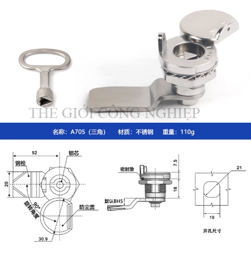 Khóa tủ điện inox A705/A705-3A – Khóa trụ, khóa cam, khóa tam giác đa năng cho tủ điện