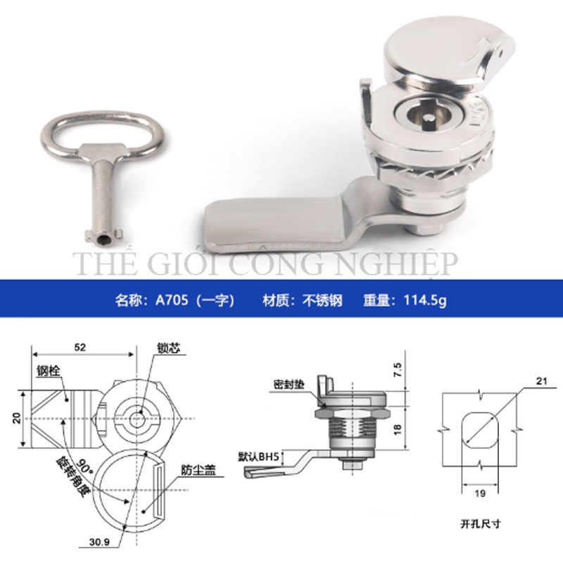Khóa tủ điện inox A705/A705-3A – Khóa trụ, khóa cam, khóa tam giác đa năng cho tủ điện