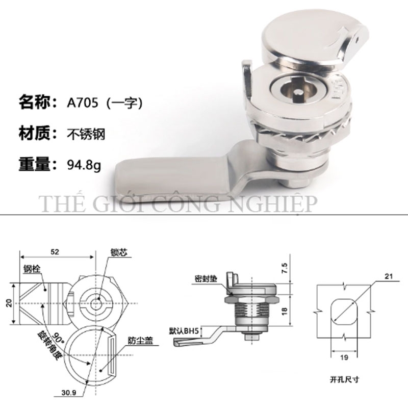 Khóa tủ điện inox A705/A705-3A – Khóa trụ, khóa cam, khóa tam giác đa năng cho tủ điện