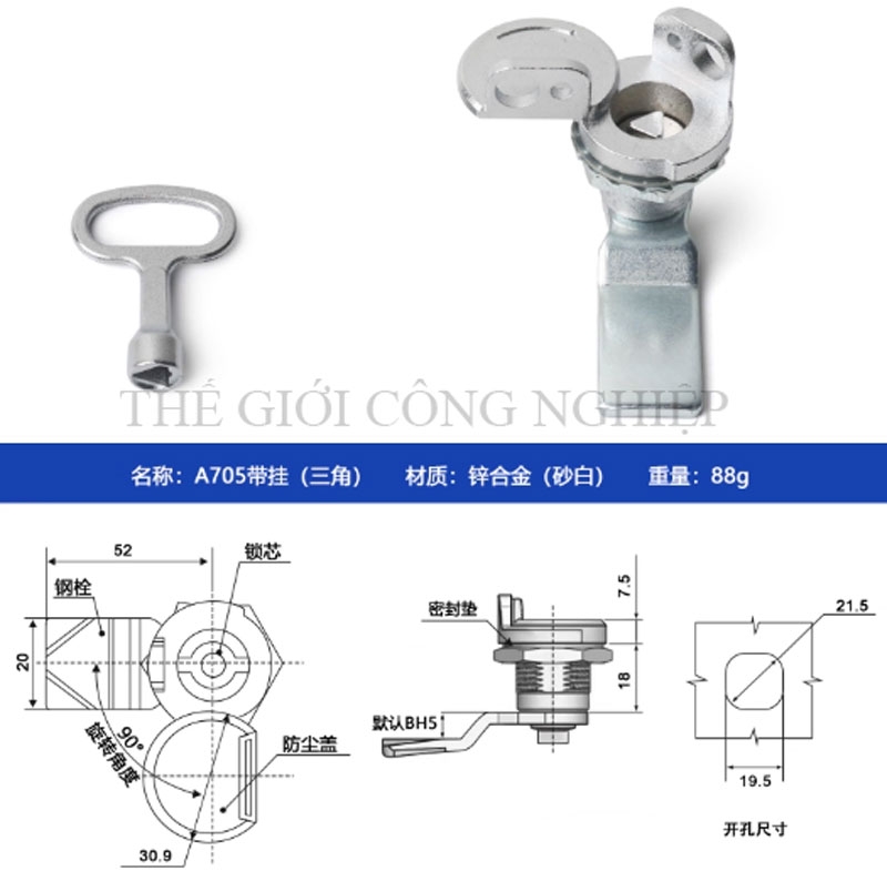 Khóa tủ điện inox A705/A705-3A – Khóa trụ, khóa cam, khóa tam giác đa năng cho tủ điện