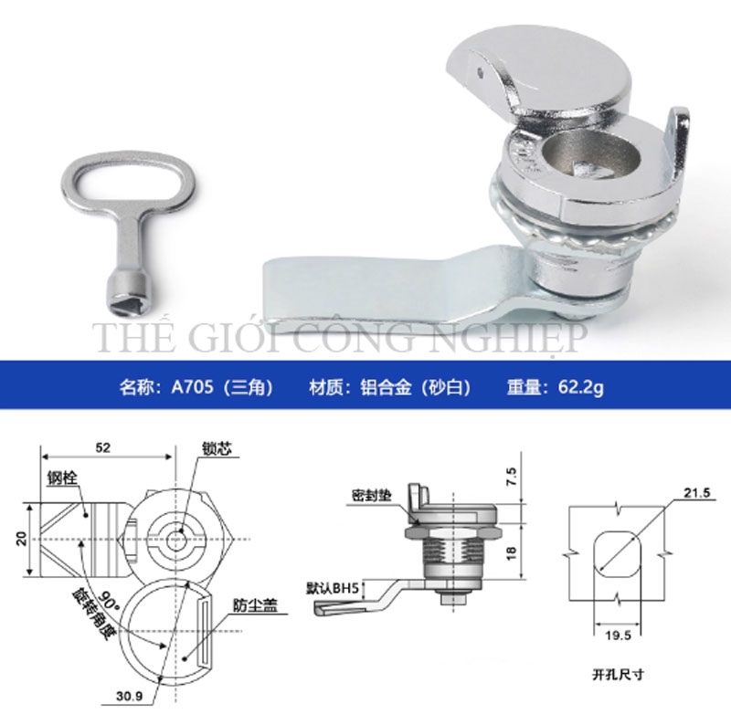 Khóa tủ điện inox A705/A705-3A – Khóa trụ, khóa cam, khóa tam giác đa năng cho tủ điện