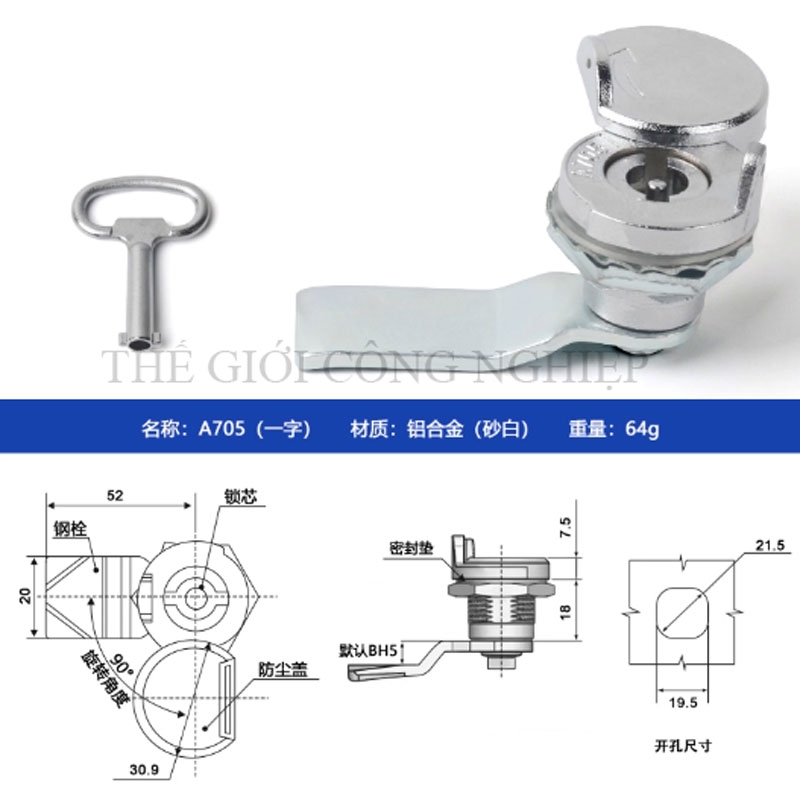 Khóa tủ điện inox A705/A705-3A – Khóa trụ, khóa cam, khóa tam giác đa năng cho tủ điện