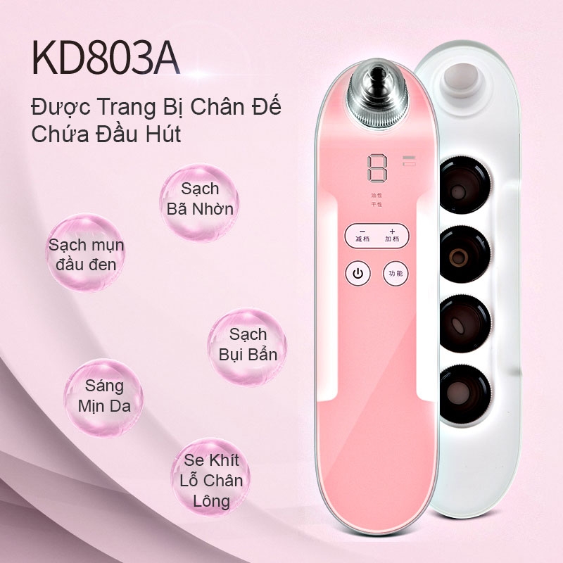 Máy hút mụn KSKIN KD803A có 3 chế độ hút khác nhau, kèm khay chứa 4 đầu hút KD803A