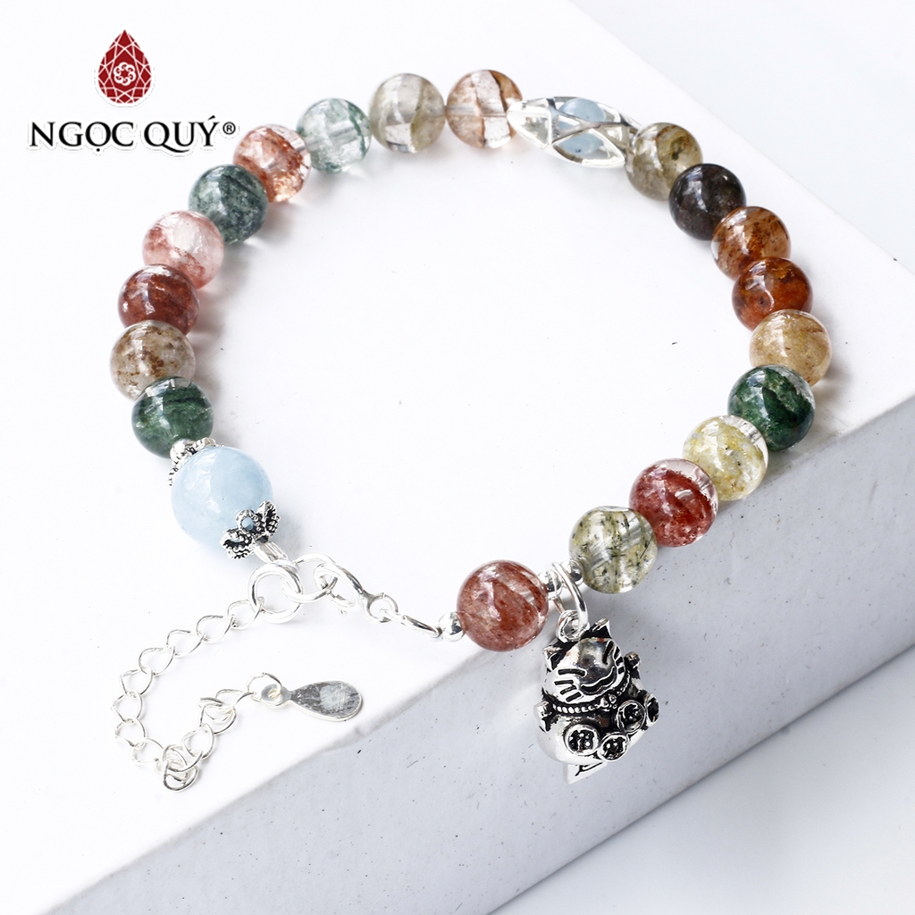 Vòng thạch anh ưu linh đa sắc mix mèo thần tài
