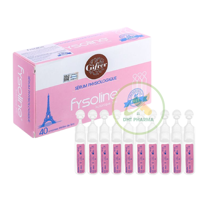 Fysoline Isotonique 5ml nước muối sinh lý vệ sinh mắt mũi cho bé (Hộp 40 ống x 5m)