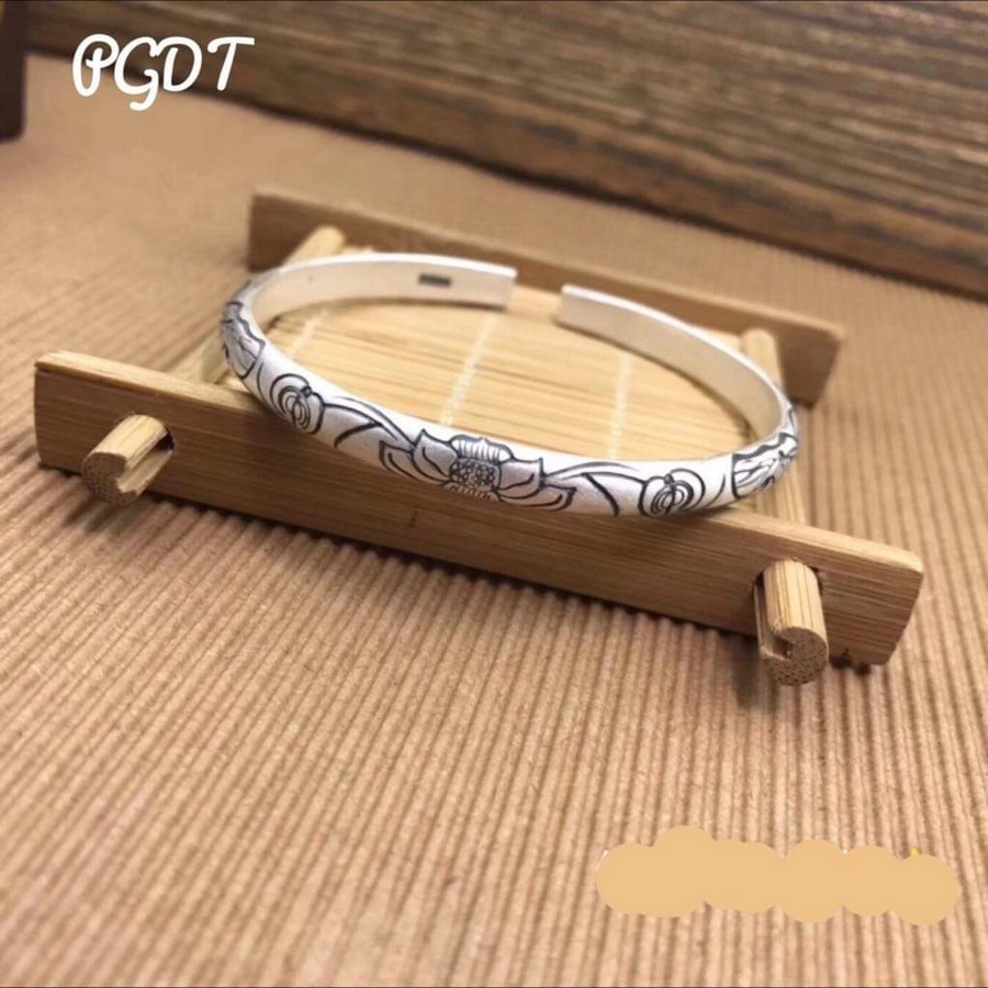 Vòng Tay Bạc Khắc hoa sen