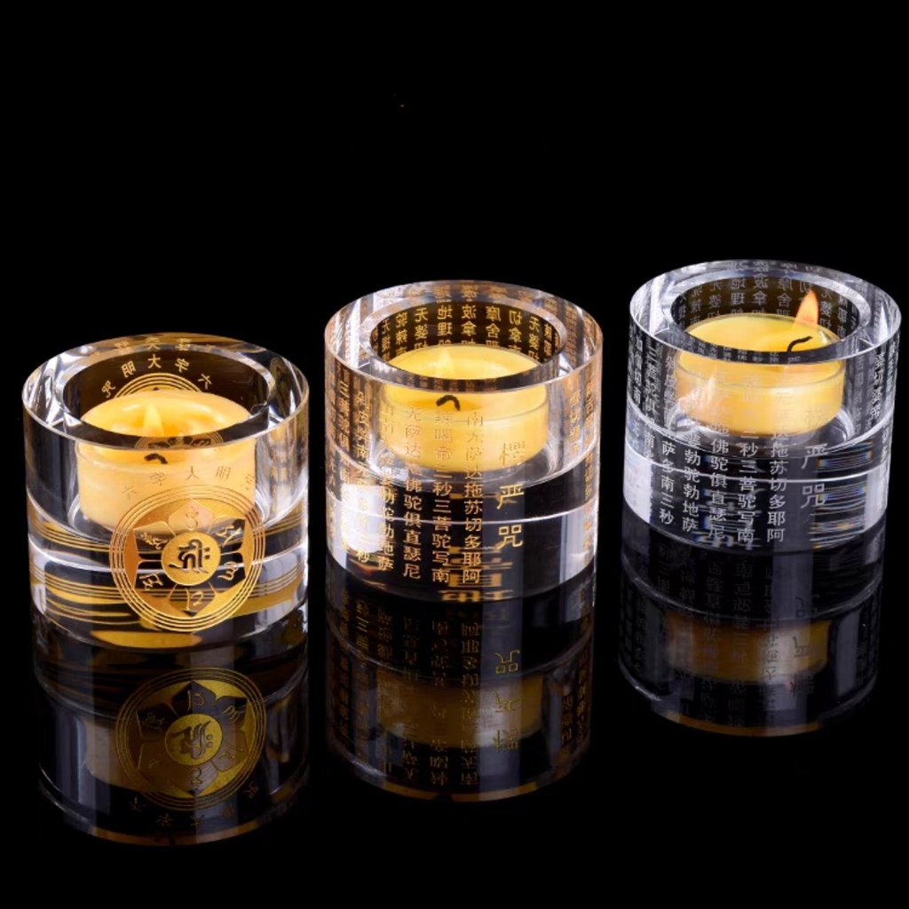 Chân đèn bơ Pha Lê khắc Chú Đại Bi