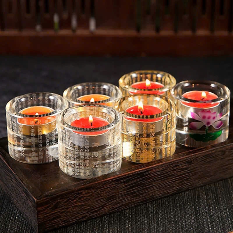 Chân đèn bơ Pha Lê khắc Chú Đại Bi