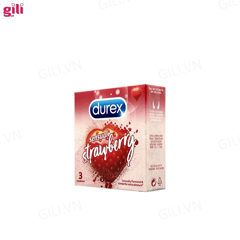 Bao cao su Durex Sensual Strawberry hộp 3 chiếc chính hãng