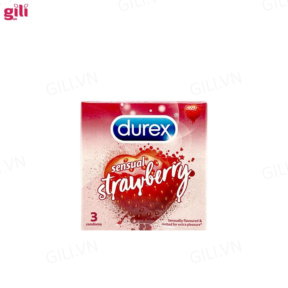Bao cao su Durex Sensual Strawberry hộp 3 chiếc chính hãng