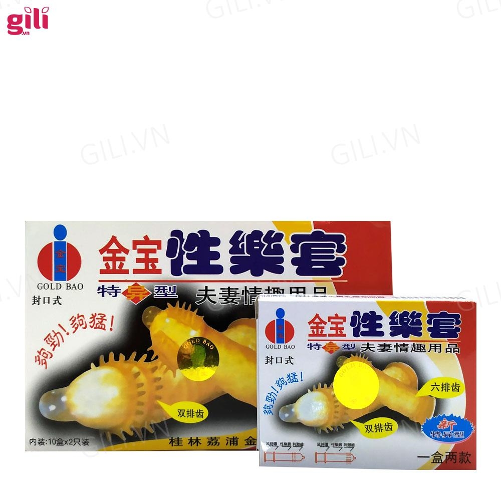 Bao cao su tăng khoái cảm Gold Gai hộp 2 chiếc chính hãng