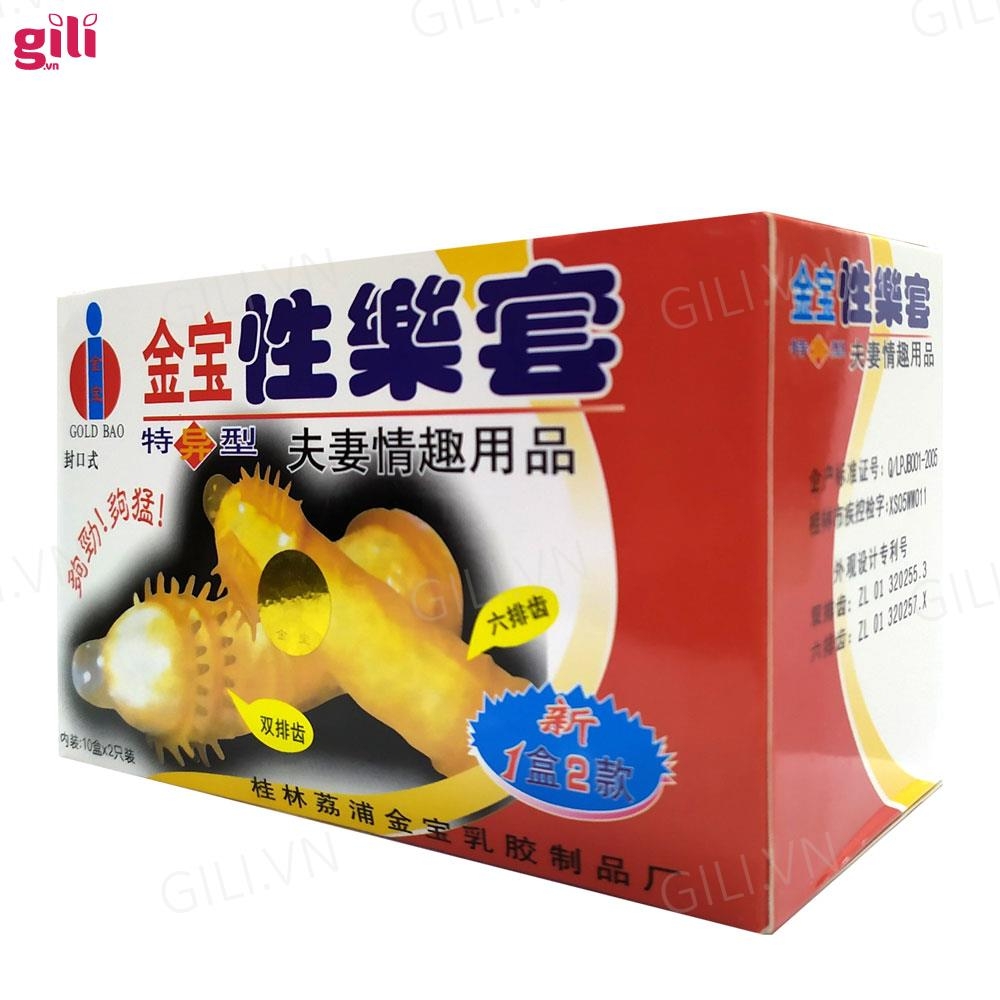 Bao cao su tăng khoái cảm Gold Gai hộp 2 chiếc chính hãng