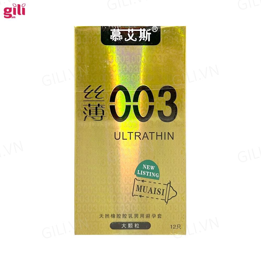Bao cao su siêu mỏng Muaisi 0.03 Vàng hộp 12 chiếc Ultrathin chính hãng