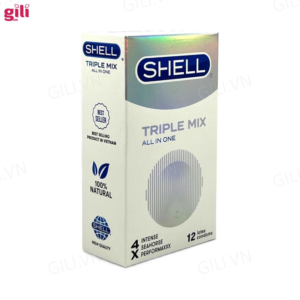 Bao cao su Shell Triple Mix hộp 12 chiếc kéo dài thời gian chính hãng