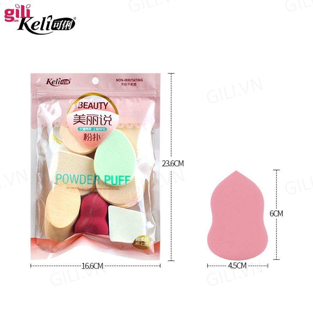 Bông mút trang điểm Keli Powder Puff set 6 miếng chính hãng