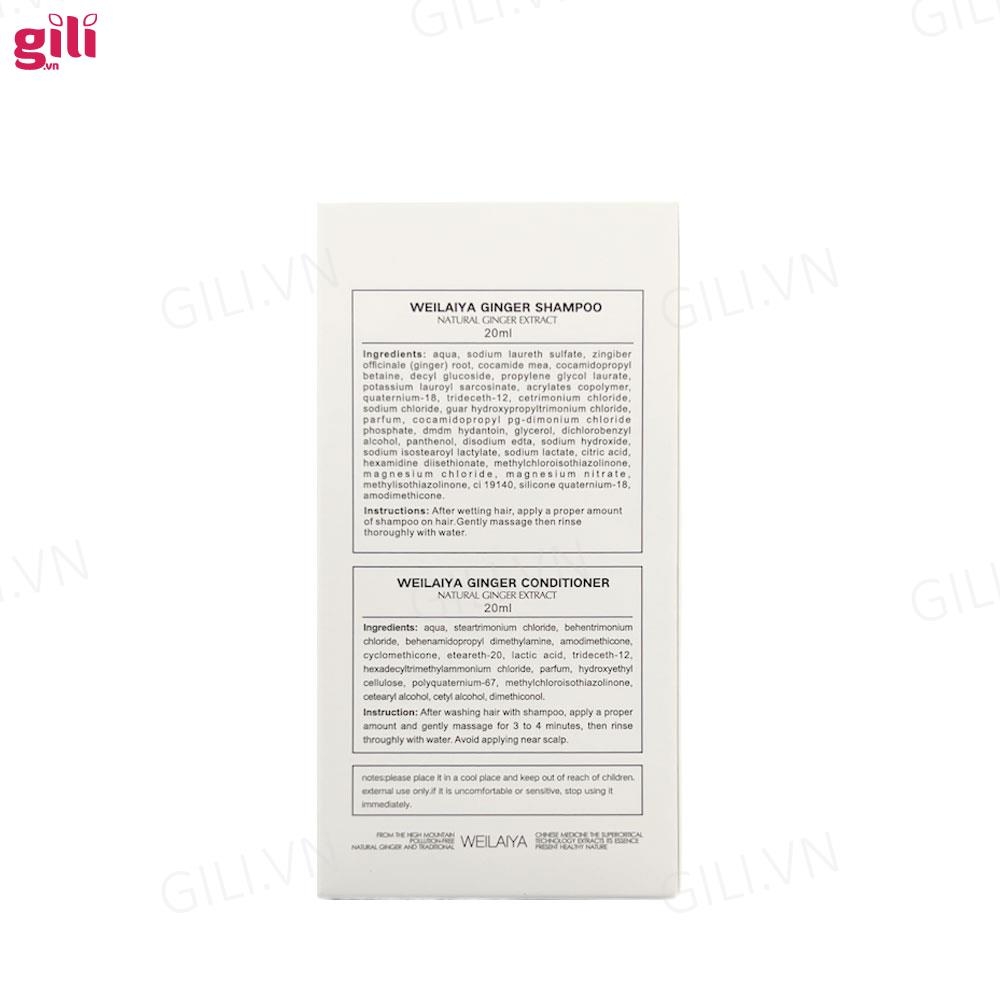 Bộ gội xả Gừng Trắng Weilaiya Ginger 20ml + 20ml chính hãng