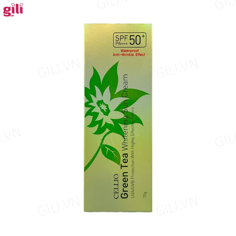 Kem chống nắng Cellio Green Tea Whitening Sun Cream 70gr chính hãng