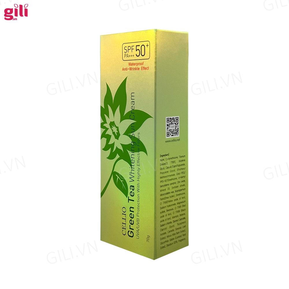 Kem chống nắng Cellio Green Tea Whitening Sun Cream 70gr chính hãng