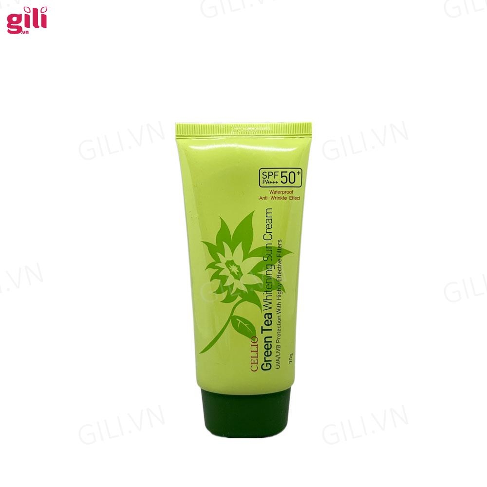 Kem chống nắng Cellio Green Tea Whitening Sun Cream 70gr chính hãng