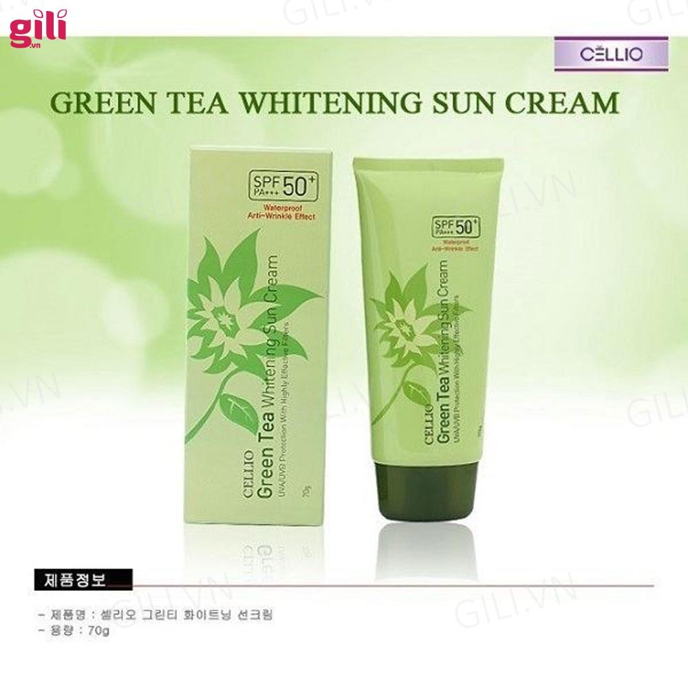 Kem chống nắng Cellio Green Tea Whitening Sun Cream 70gr chính hãng