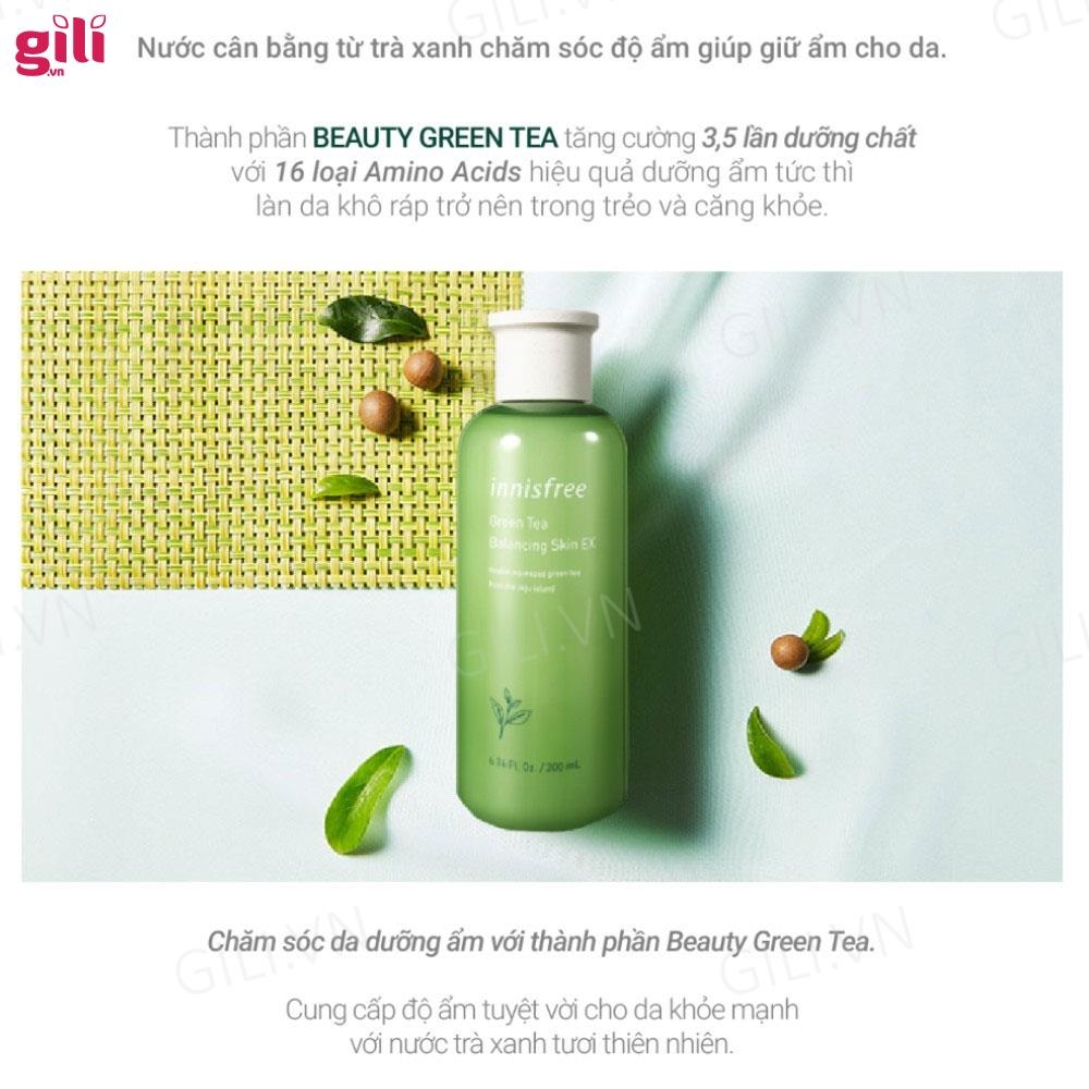 Nước hoa hồng Innisfree Green Tea Balancing Skin EX 200ml chính hãng