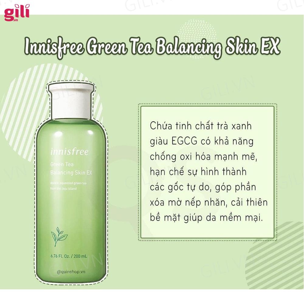 Nước hoa hồng Innisfree Green Tea Balancing Skin EX 200ml chính hãng