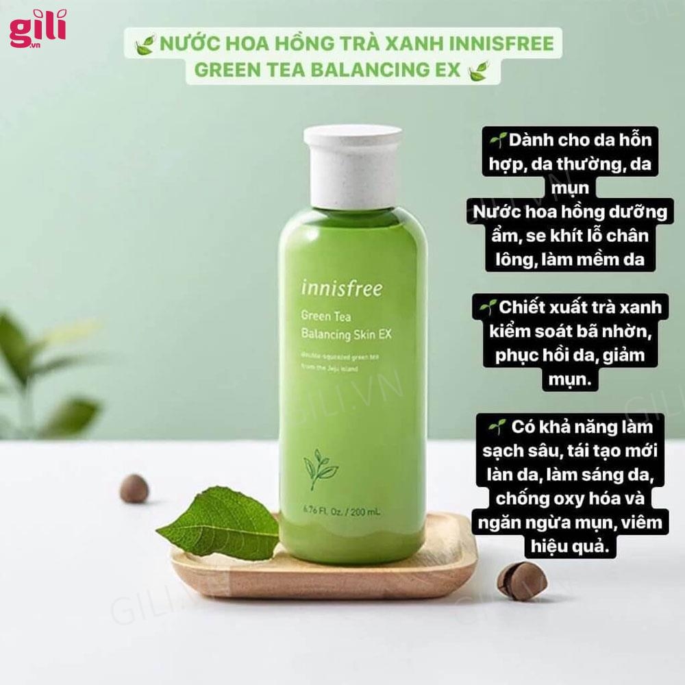 Nước hoa hồng Innisfree Green Tea Balancing Skin EX 200ml chính hãng