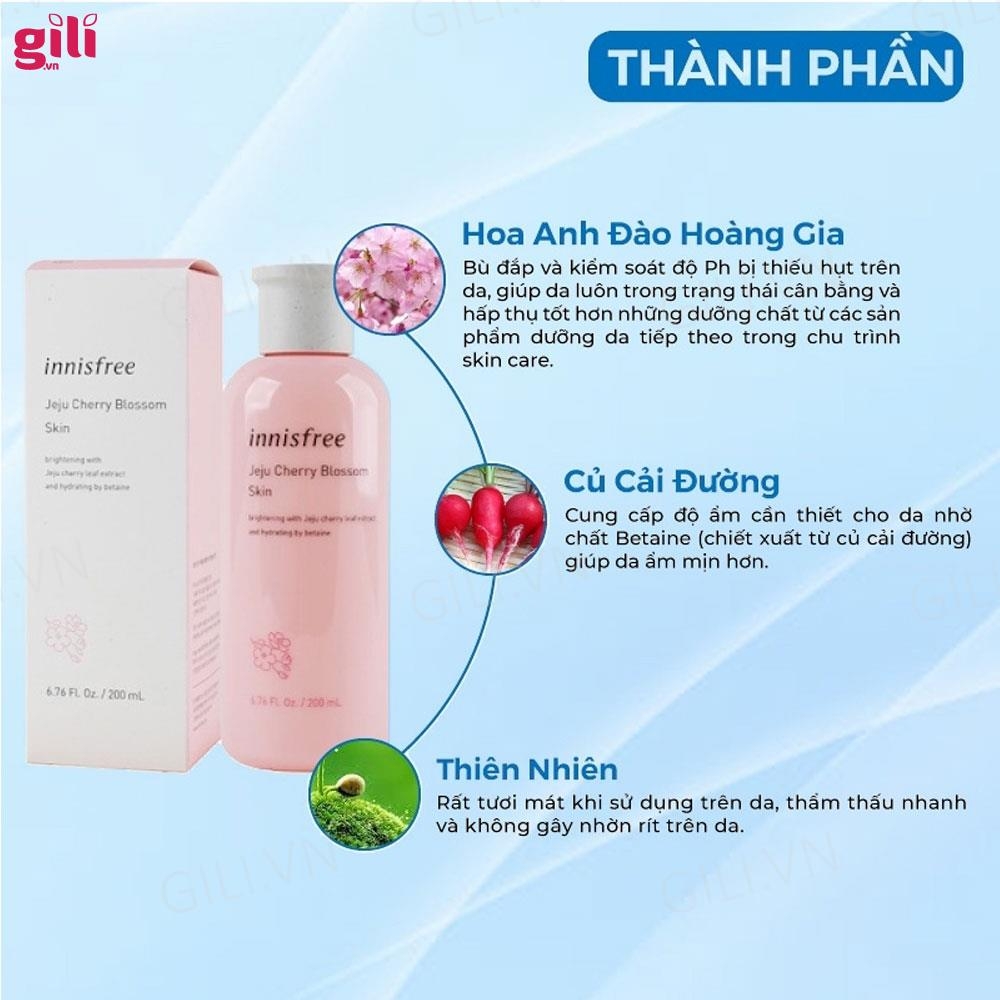 Nước hoa hồng Innisfree Jeju Cherry Blossom Skin 200ml chính hãng