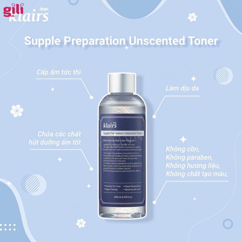 Nước hoa hồng Klairs Supple Preparation Unscented Toner chính hãng