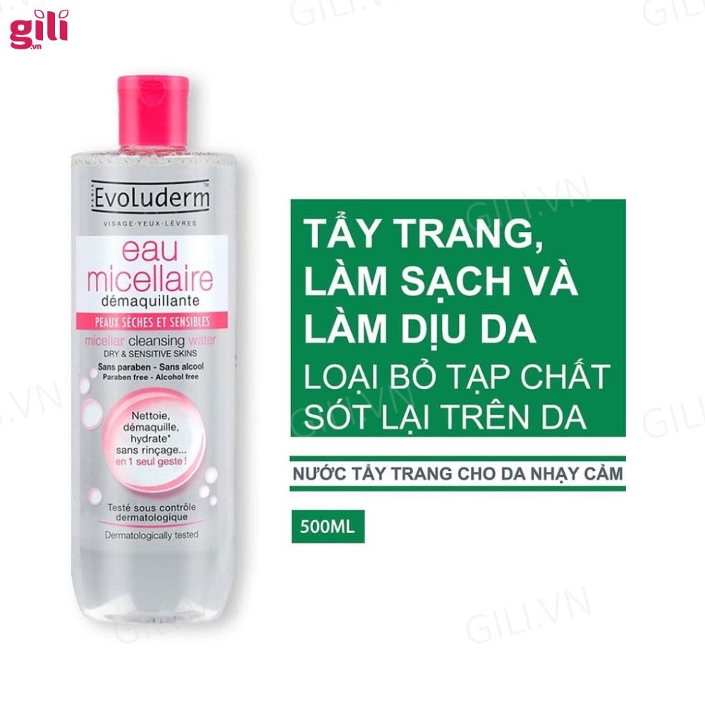 Nước tẩy trang Evoluderm Micellar Cleansing Water Hồng 500ml chính hãng