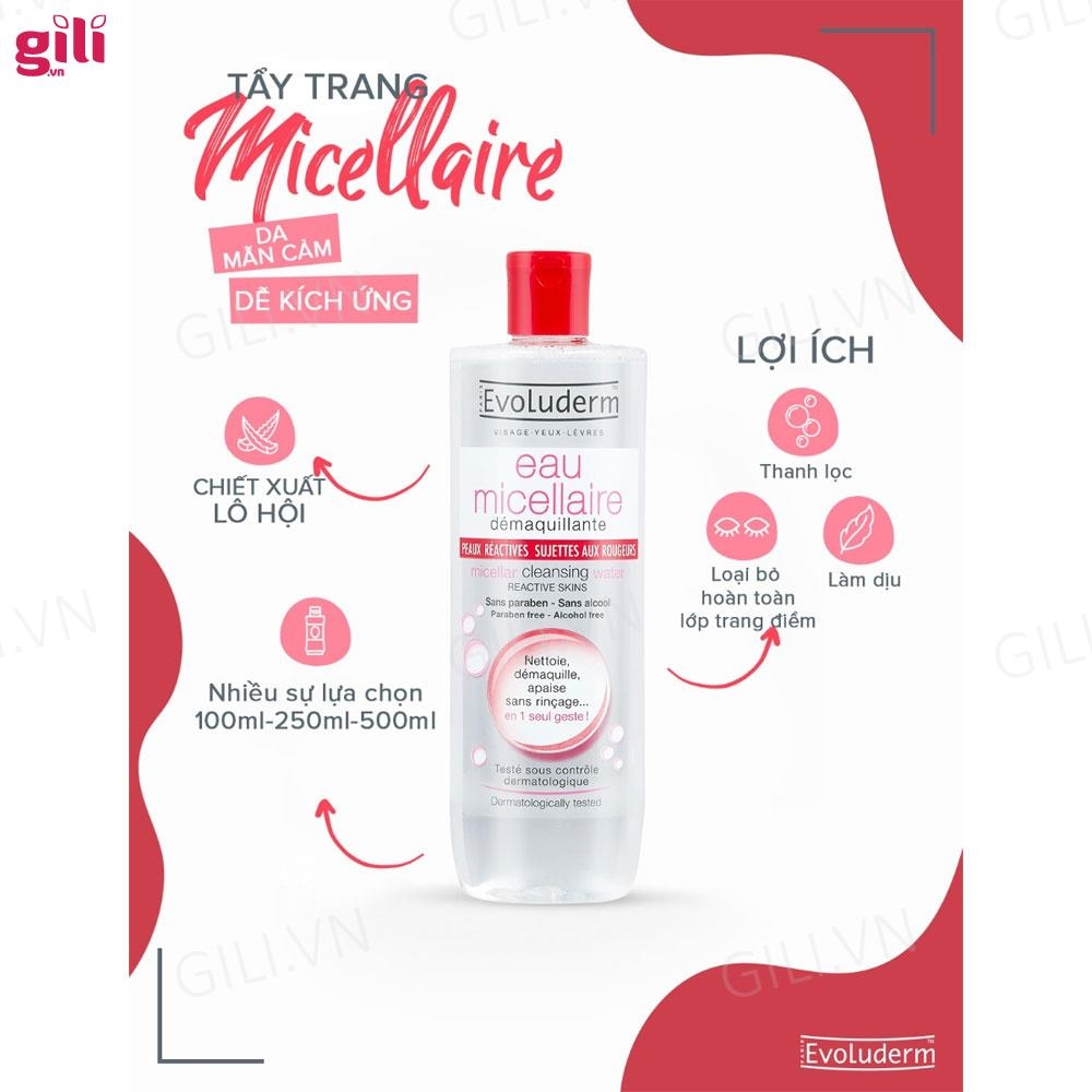 Nước tẩy trang Evoluderm Micellar Cleansing Water Hồng 500ml chính hãng