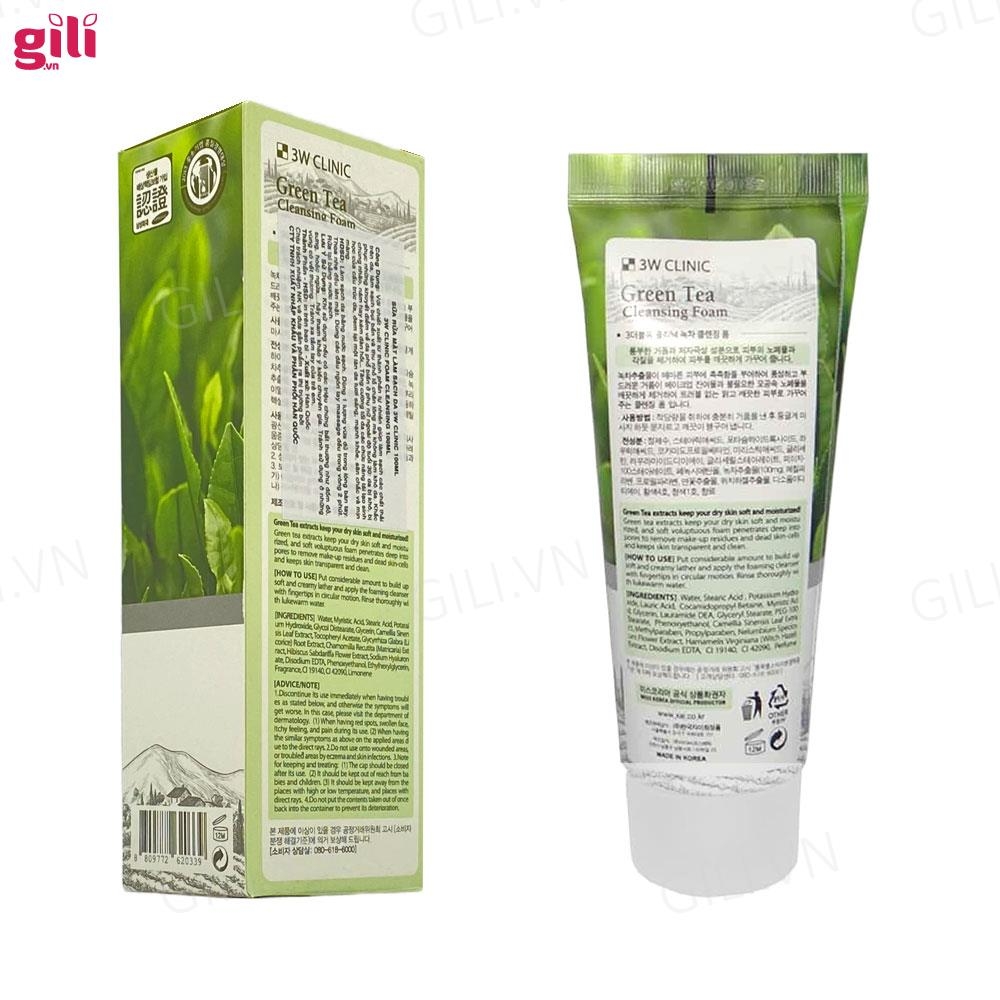 Sữa rửa mặt 3W Clinic Green Tea Cleansing Foam 100ml chính hãng