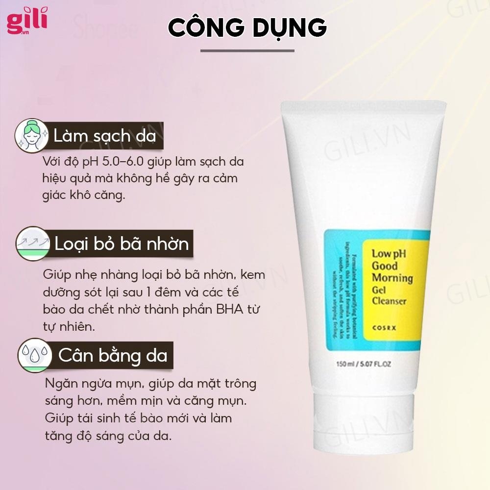 Sữa rửa mặt Cosrx Low pH Good Morning Gel Cleanser 150ml chính hãng