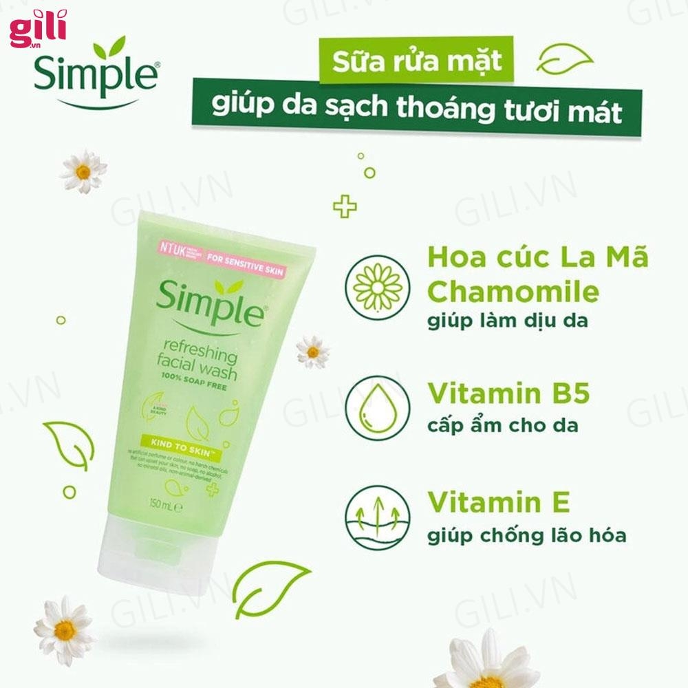 Sữa rửa mặt Simple Refreshing Facial Wash Gel 150ml chính hãng